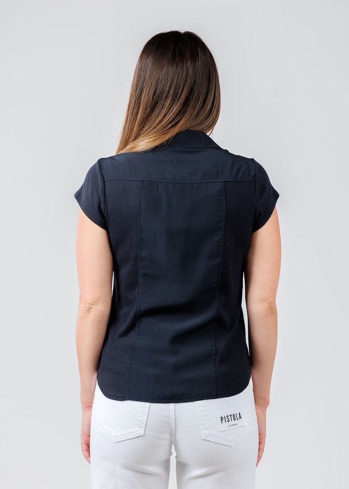 Lola & Sophie Hybrid Cap Sleeve Shirt in Nightwatch available at Barbara Katz