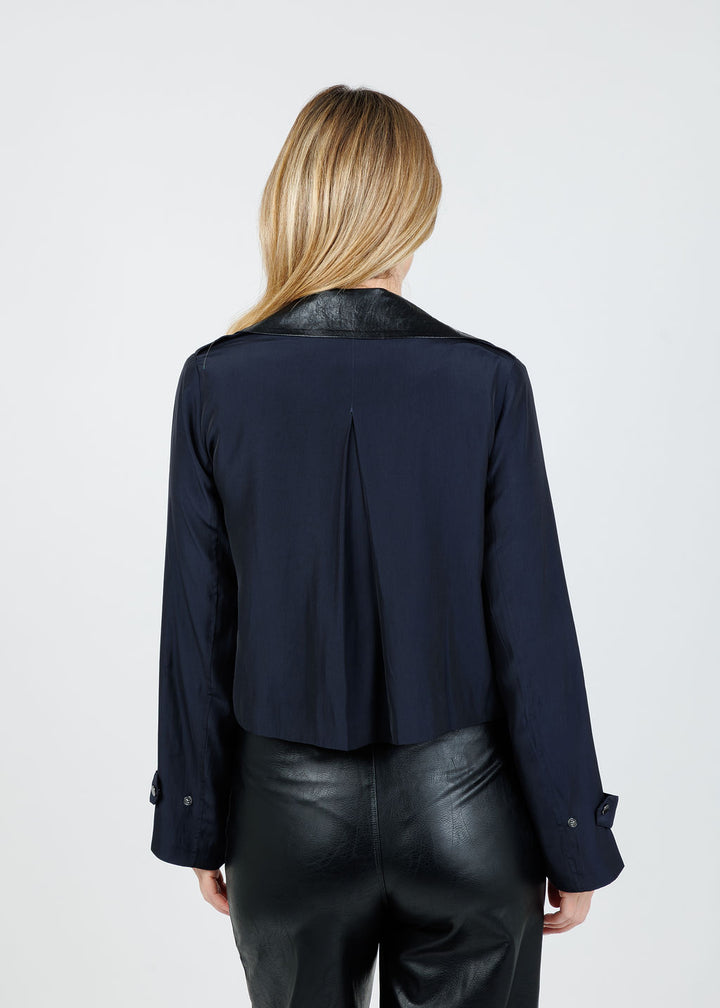 Lola & Sophie Jessie Vegan Collar Satin Jacket in Nightwatch available at Barbara Katz