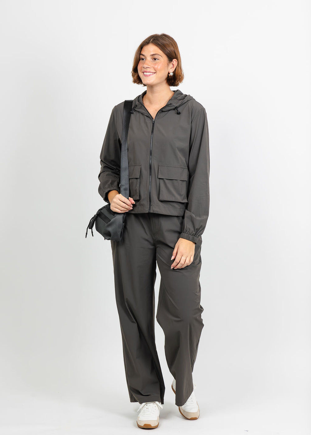 Lola & Sophie Maya Tech Canvas Jacket and Pants in Olive available at Barbara Katz