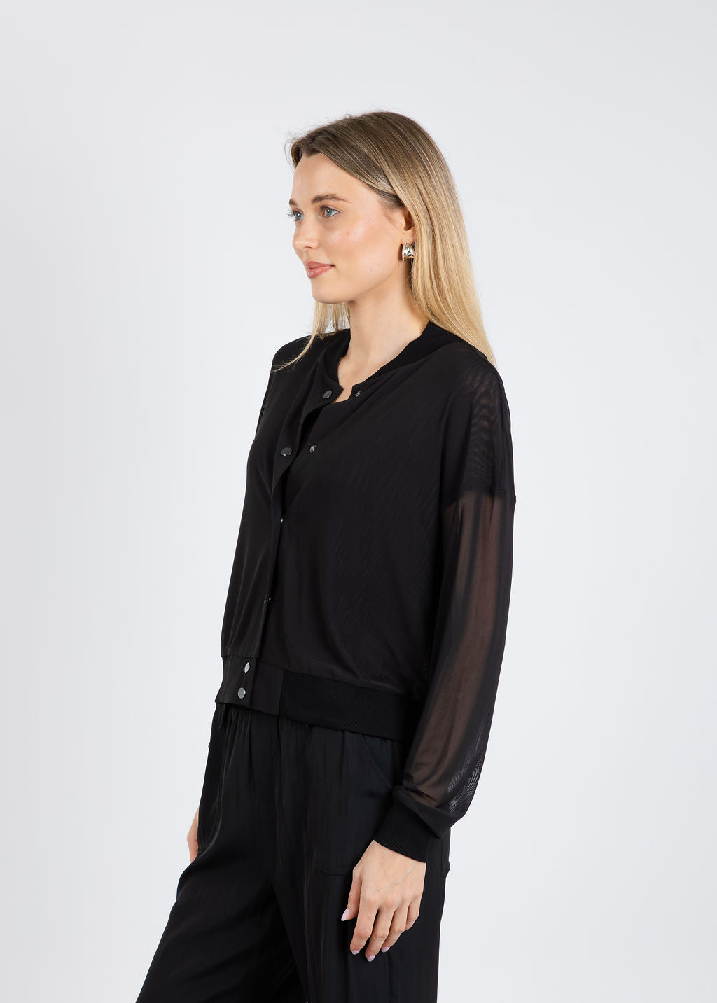 Lola & Sophie Mesh Bomber Jacket in Black available at Barbara Katz