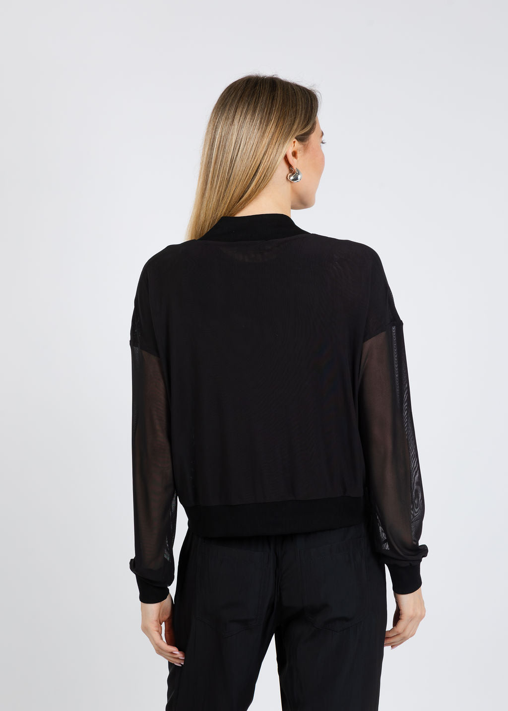 Lola & Sophie Mesh Bomber Jacket in Black available at Barbara Katz