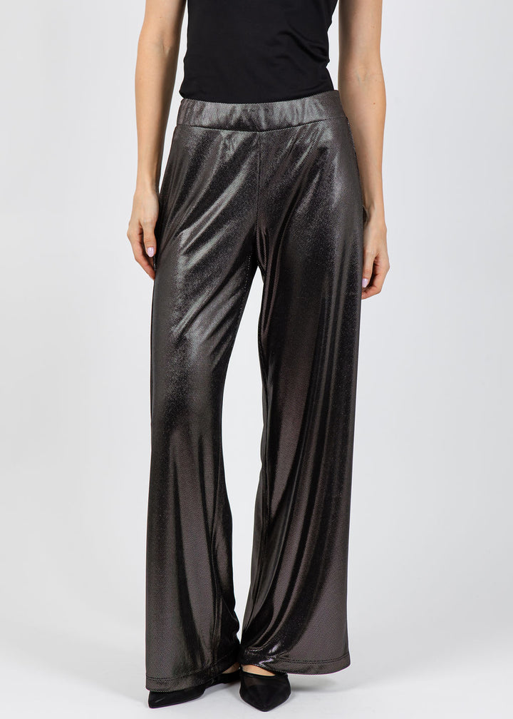 Lola & Sophie Metallic Dot Wide Leg Pants in Black available at Barbara Katz