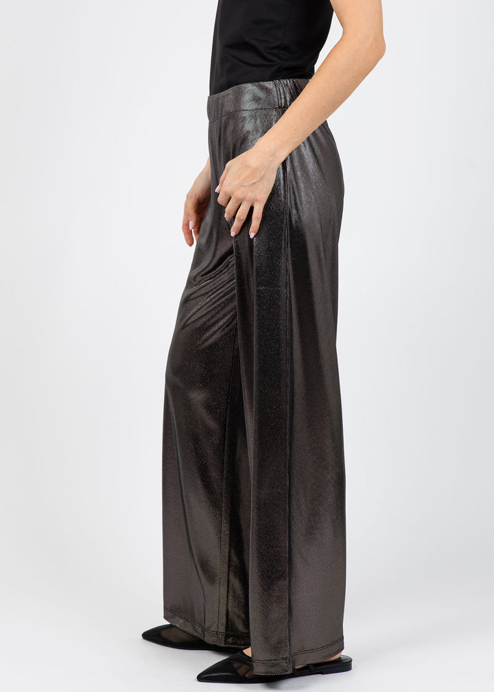 Lola & Sophie Metallic Dot Wide Leg Pants in Black available at Barbara Katz