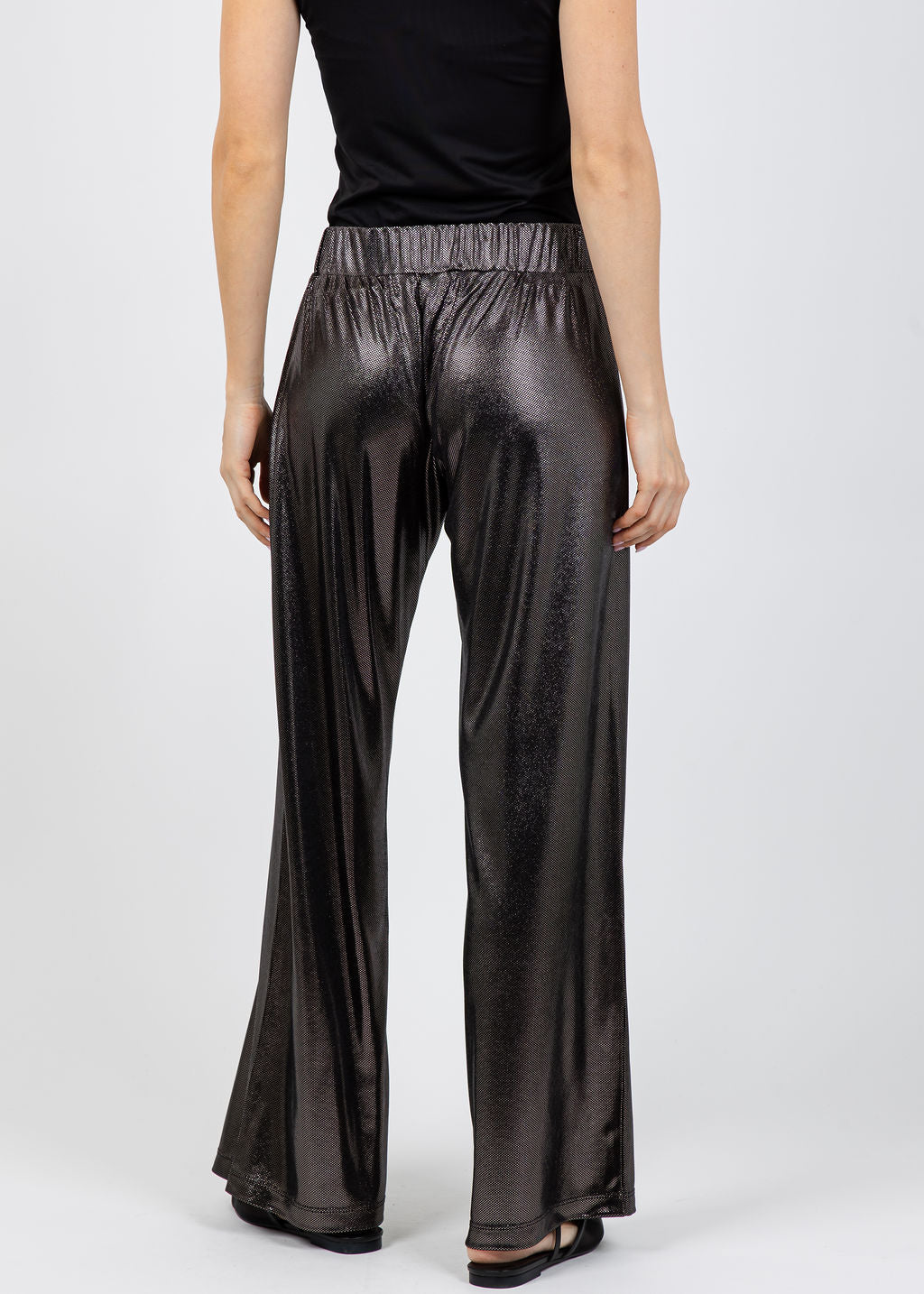 Lola & Sophie Metallic Dot Wide Leg Pants in Black available at Barbara Katz