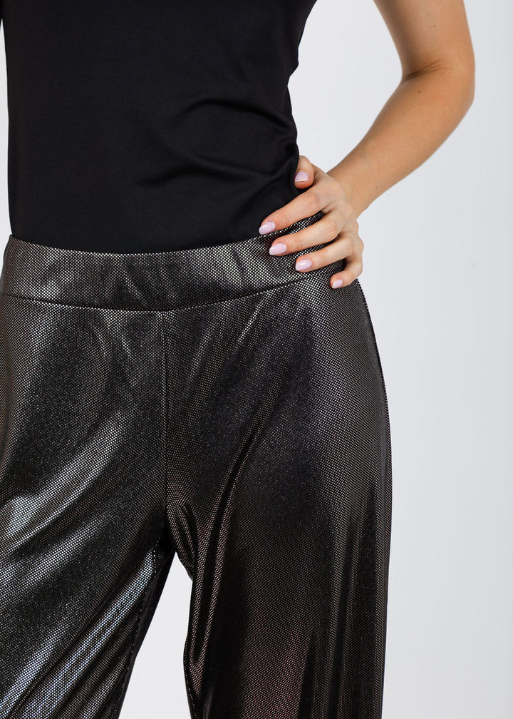 Lola & Sophie Metallic Dot Wide Leg Pants in Black available at Barbara Katz