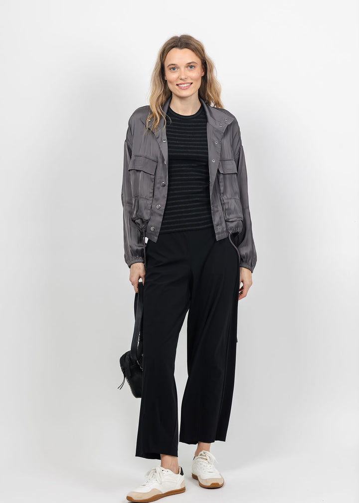 Lola &amp; Sophie The Satin Cargo Jacket in Grey available at Barbara Katz
