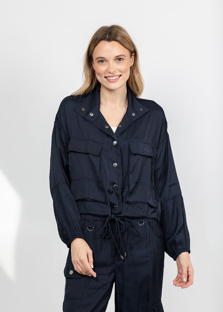 Lola &amp; Sophie The Satin Cargo Jacket - Midnight available at Barbara Katz
