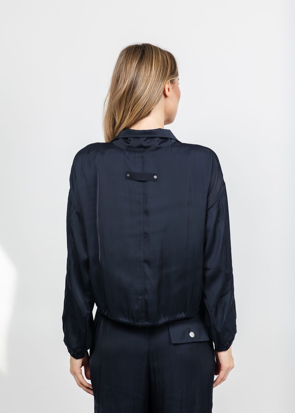 Lola &amp; Sophie The Satin Cargo Jacket - Midnight available at Barbara Katz