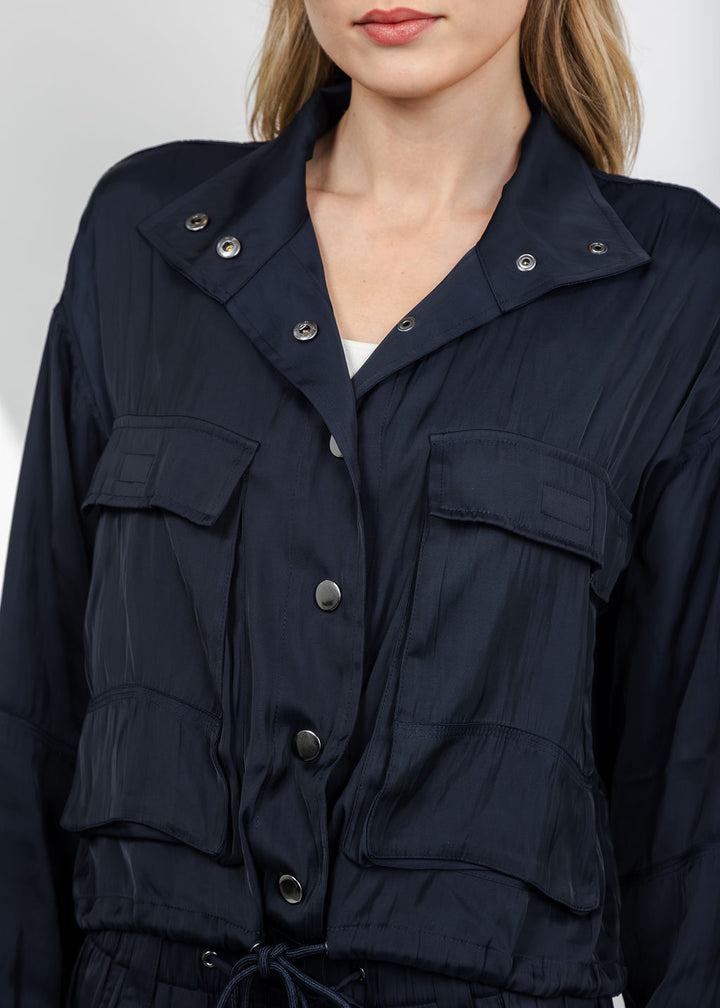 Lola &amp; Sophie The Satin Cargo Jacket - Midnight available at Barbara Katz