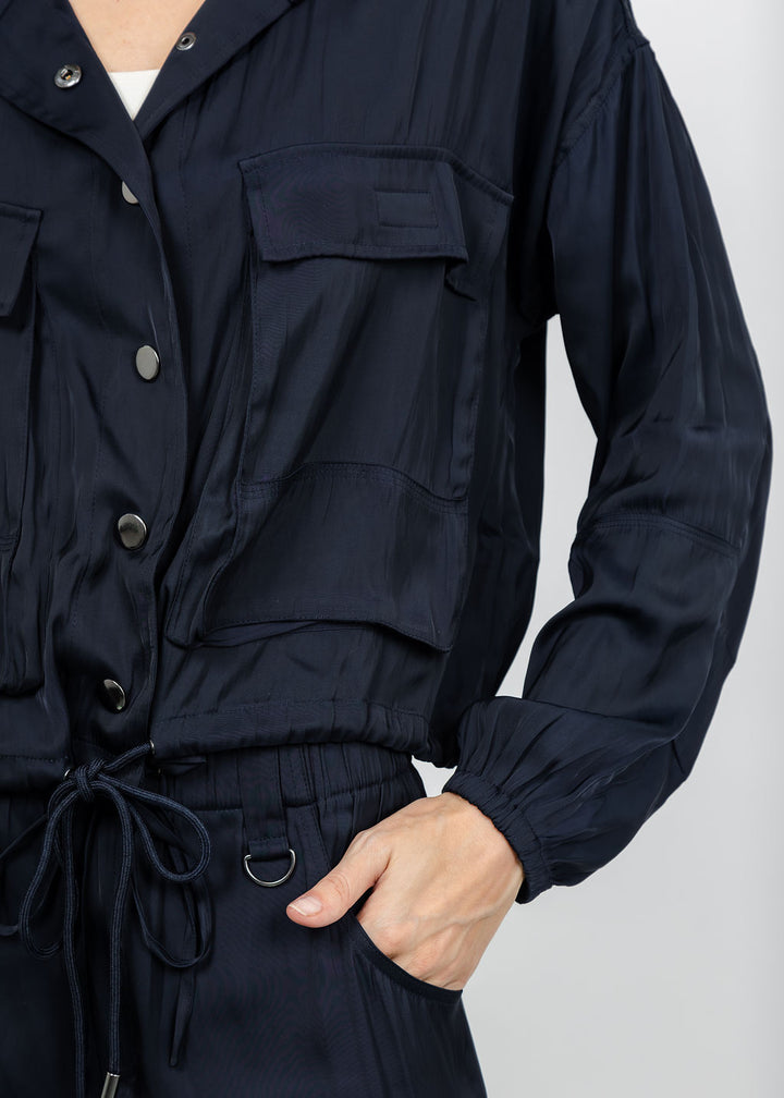 Lola &amp; Sophie The Satin Cargo Jacket - Midnight available at Barbara Katz