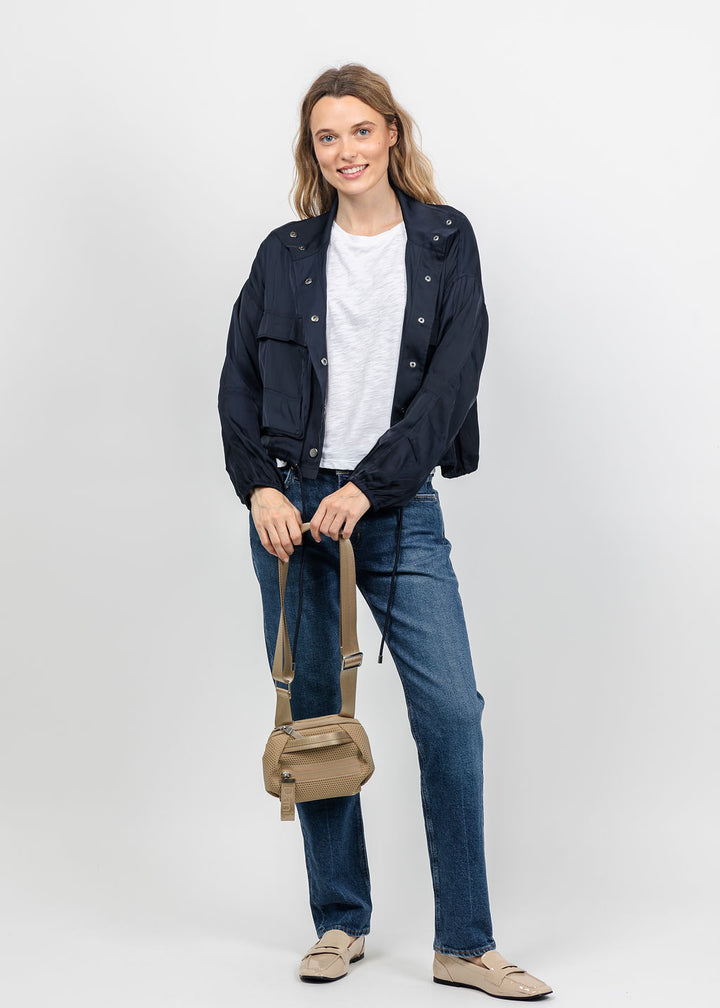 Lola &amp; Sophie The Satin Cargo Jacket in Midnight available at Barbara Katz