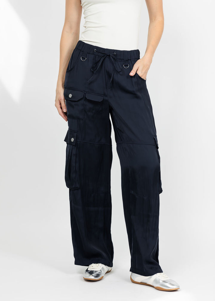 Lola &amp; Sophie The Satin Cargo Pant - Midnight available at Barbara Katz