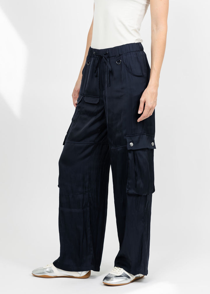 Lola &amp; Sophie The Satin Cargo Pant - Midnight available at Barbara Katz