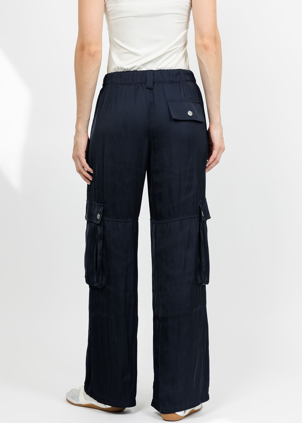 Lola &amp; Sophie The Satin Cargo Pant - Midnight available at Barbara Katz