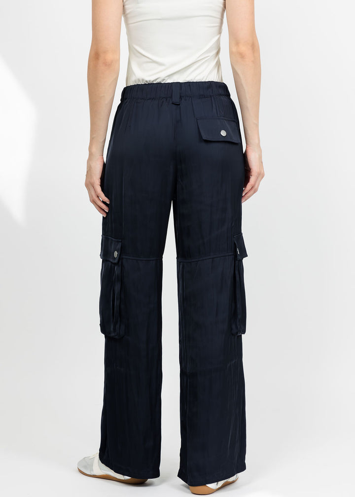 Lola &amp; Sophie The Satin Cargo Pant - Midnight available at Barbara Katz