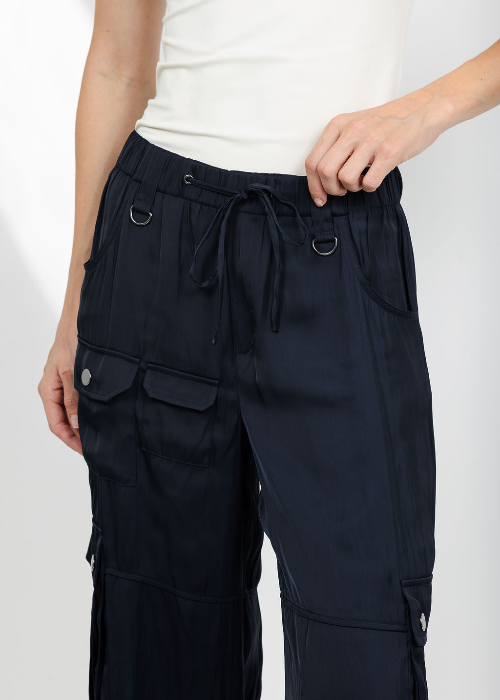 Lola &amp; Sophie The Satin Cargo Pant - Midnight available at Barbara Katz