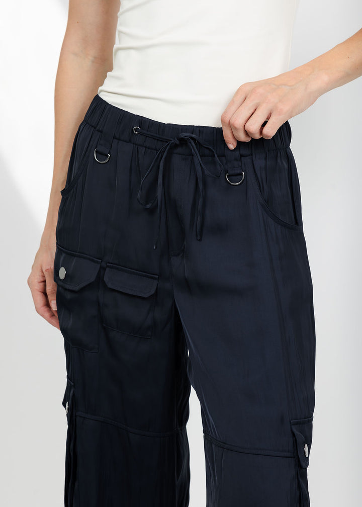 Lola &amp; Sophie The Satin Cargo Pant - Midnight available at Barbara Katz