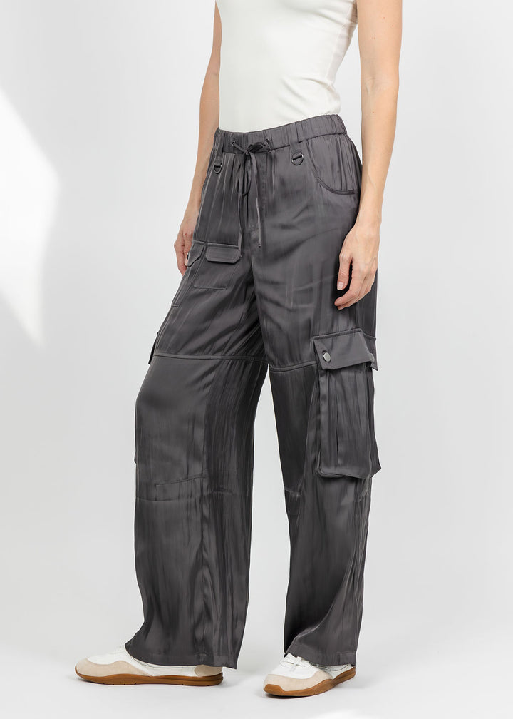 Lola &amp; Sophie The Satin Cargo Pant - Grey available at Barbara Katz