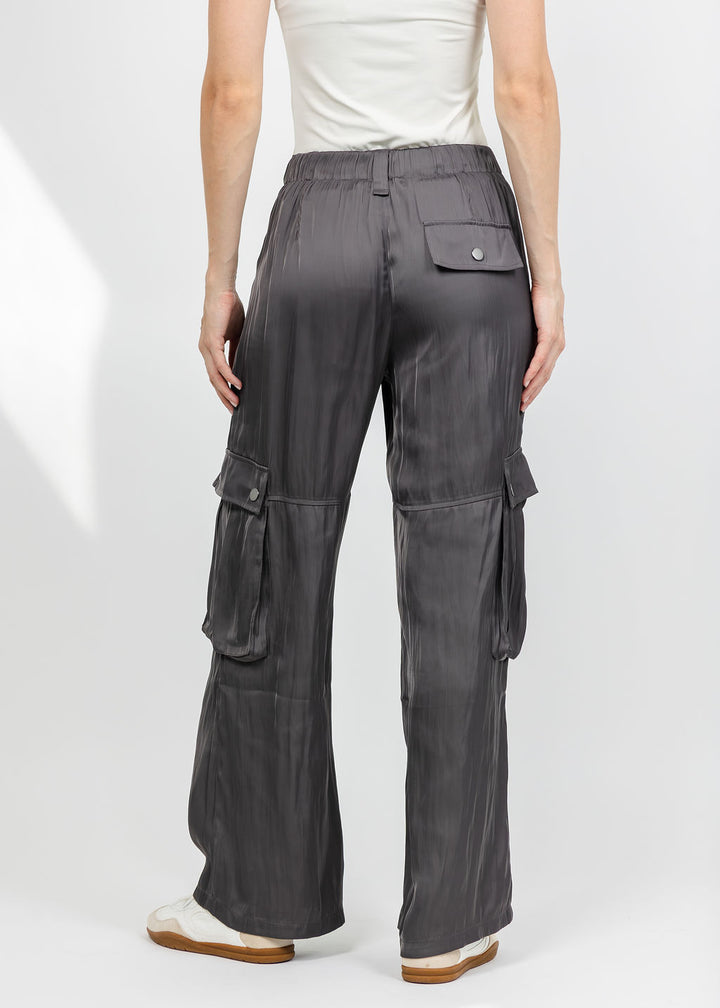 Lola &amp; Sophie The Satin Cargo Pant - Grey available at Barbara Katz