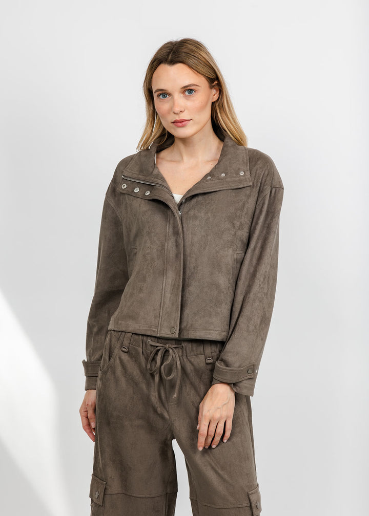 Lola &amp; Sophie The Scout Suede Jacket - Olive available at Barbara Katz