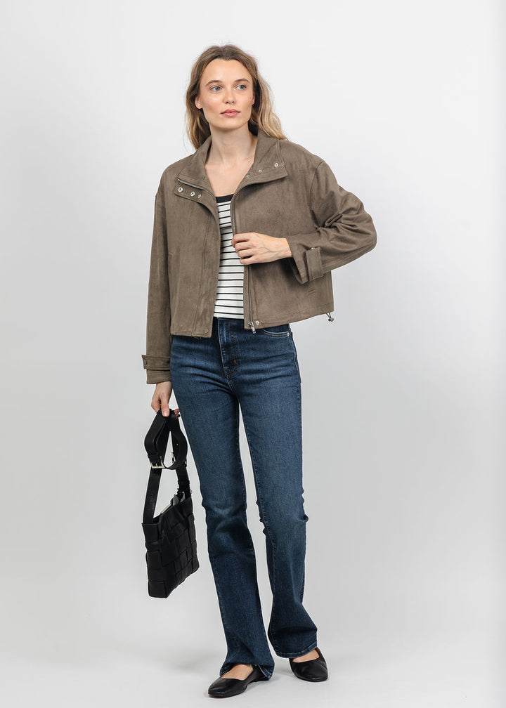 Lola &amp; Sophie The Scout Suede Jacket in Olive available at Barbara Katz