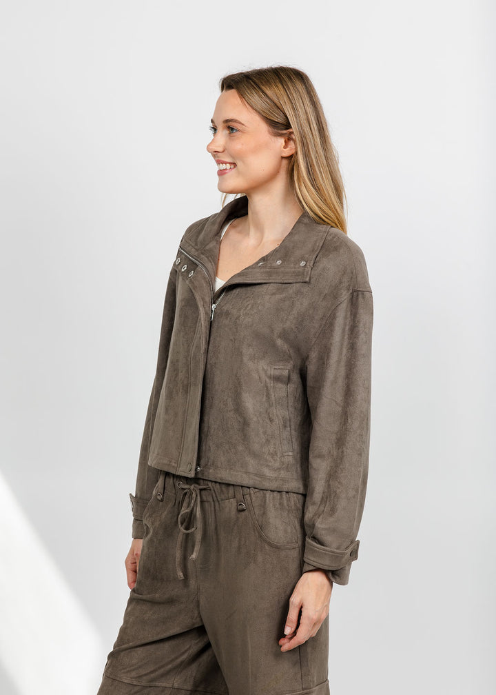 Lola &amp; Sophie The Scout Suede Jacket - Olive available at Barbara Katz