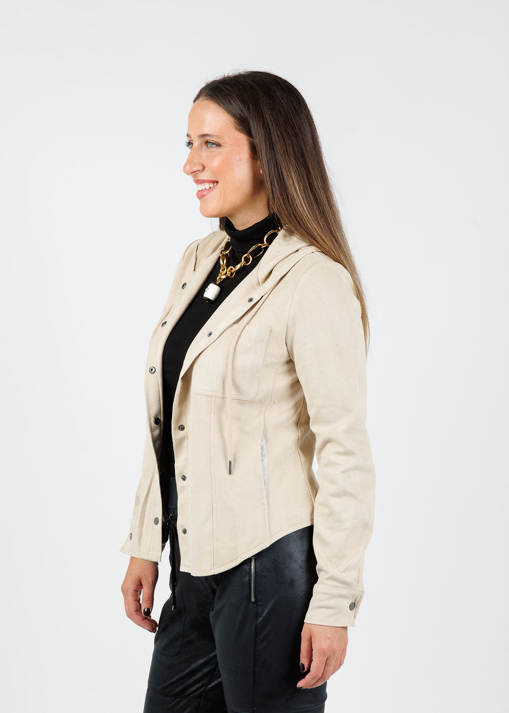 Lola & Sophie Ultra Suede Jacket in Beige available at Barbara Katz