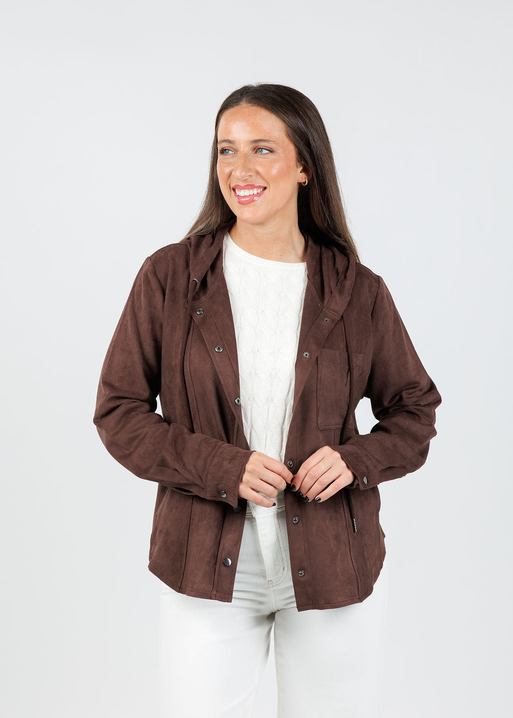 Lola & Sophie Ultra Suede Jacket in Coco available at Barbara Katz