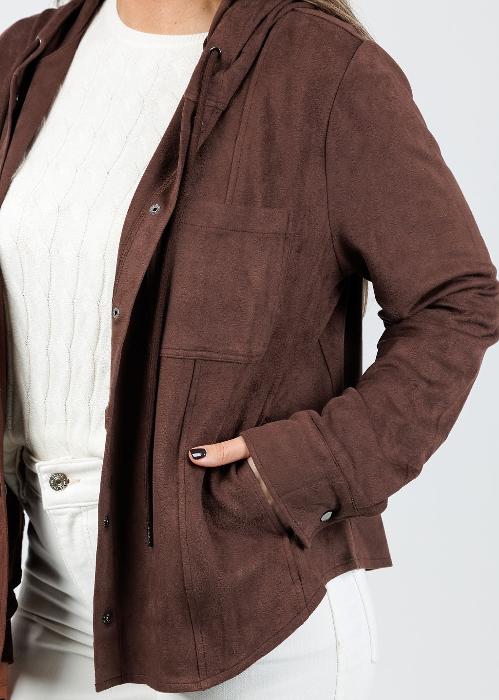 Lola & Sophie Ultra Suede Jacket in Coco available at Barbara Katz
