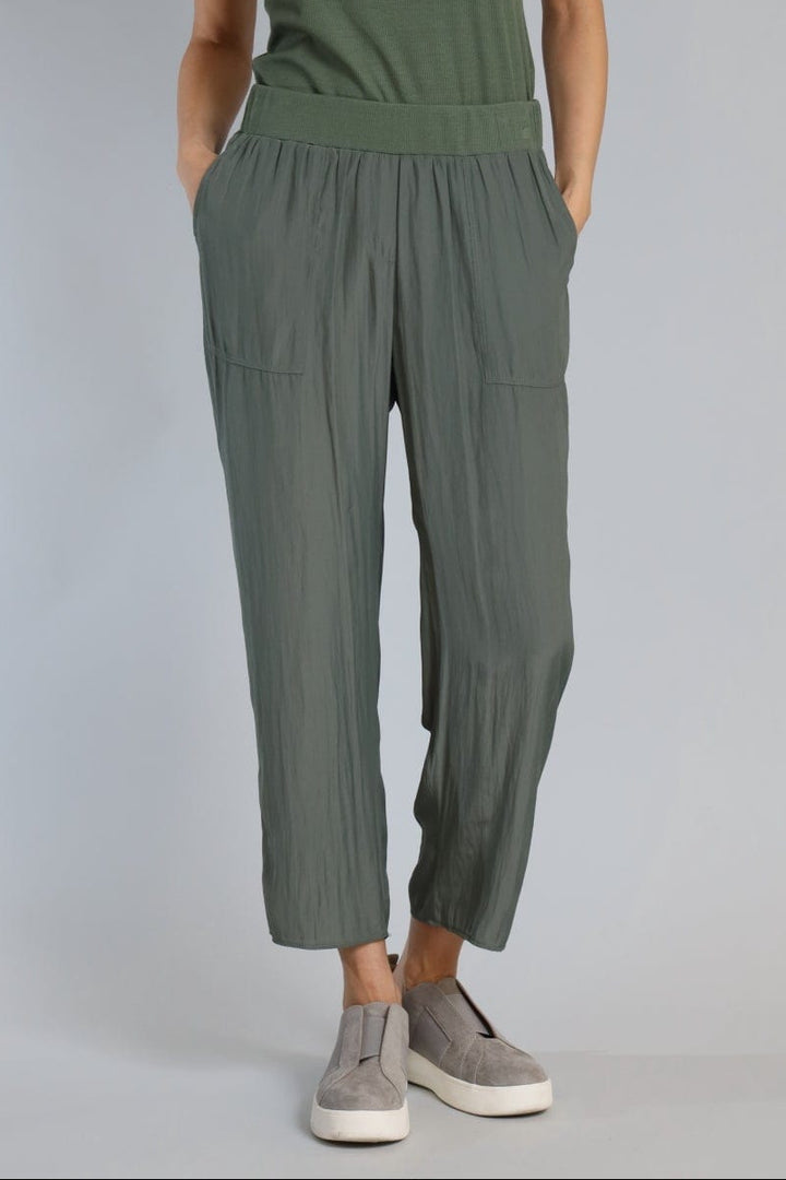 Lola & Sophie D Satin Crop Pants in Olivey available at Barbara Katz
