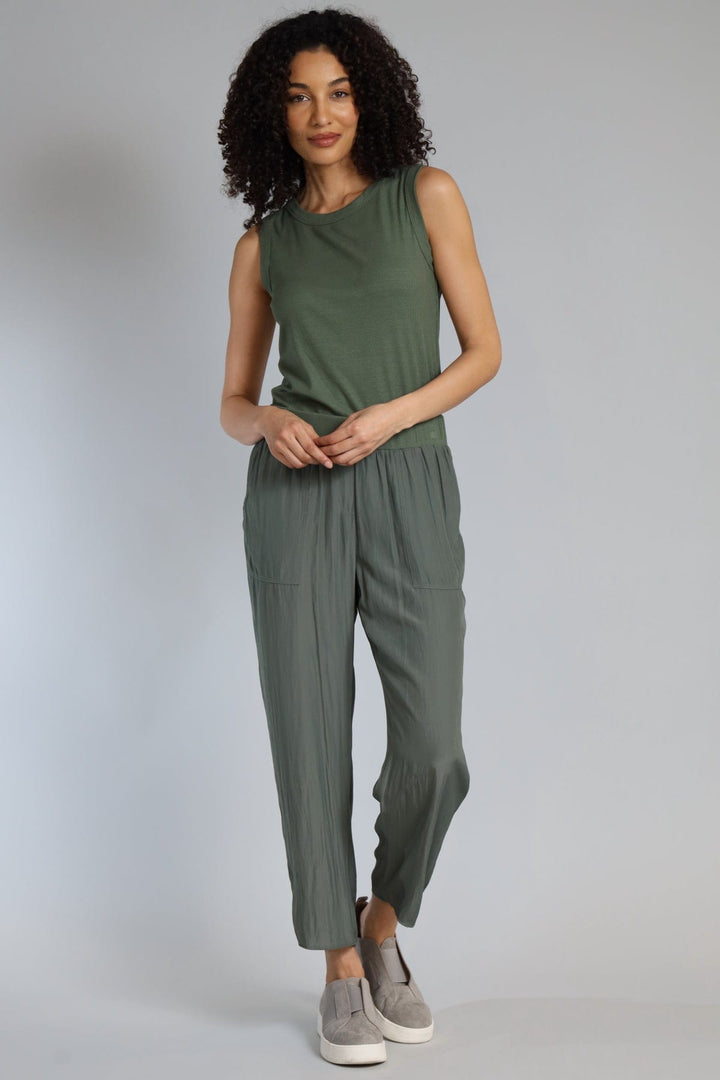 Lola & Sophie D Satin Crop Pants in Olivey available at Barbara Katz