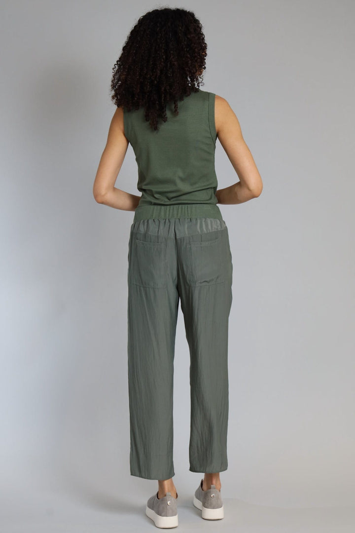 Lola & Sophie D Satin Crop Pants in Olivey available at Barbara Katz