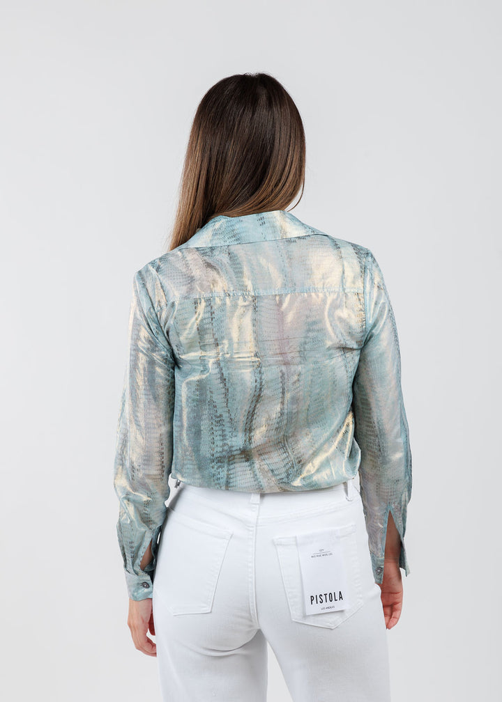 Lola & Sophie Adela Foil Printed Cotton Jacket in Blue available at Barbara Katz