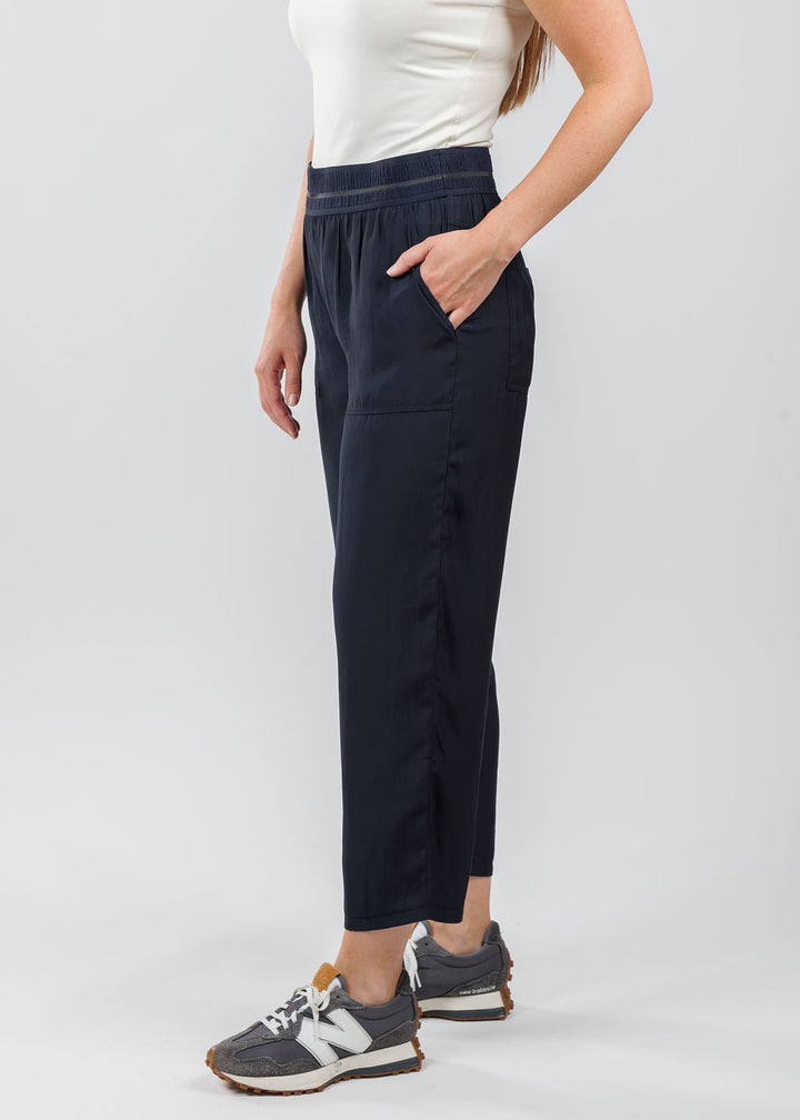 Lola & Sophie D-Satin Cropped Jogger in Nightwatch available at Barbara Katz