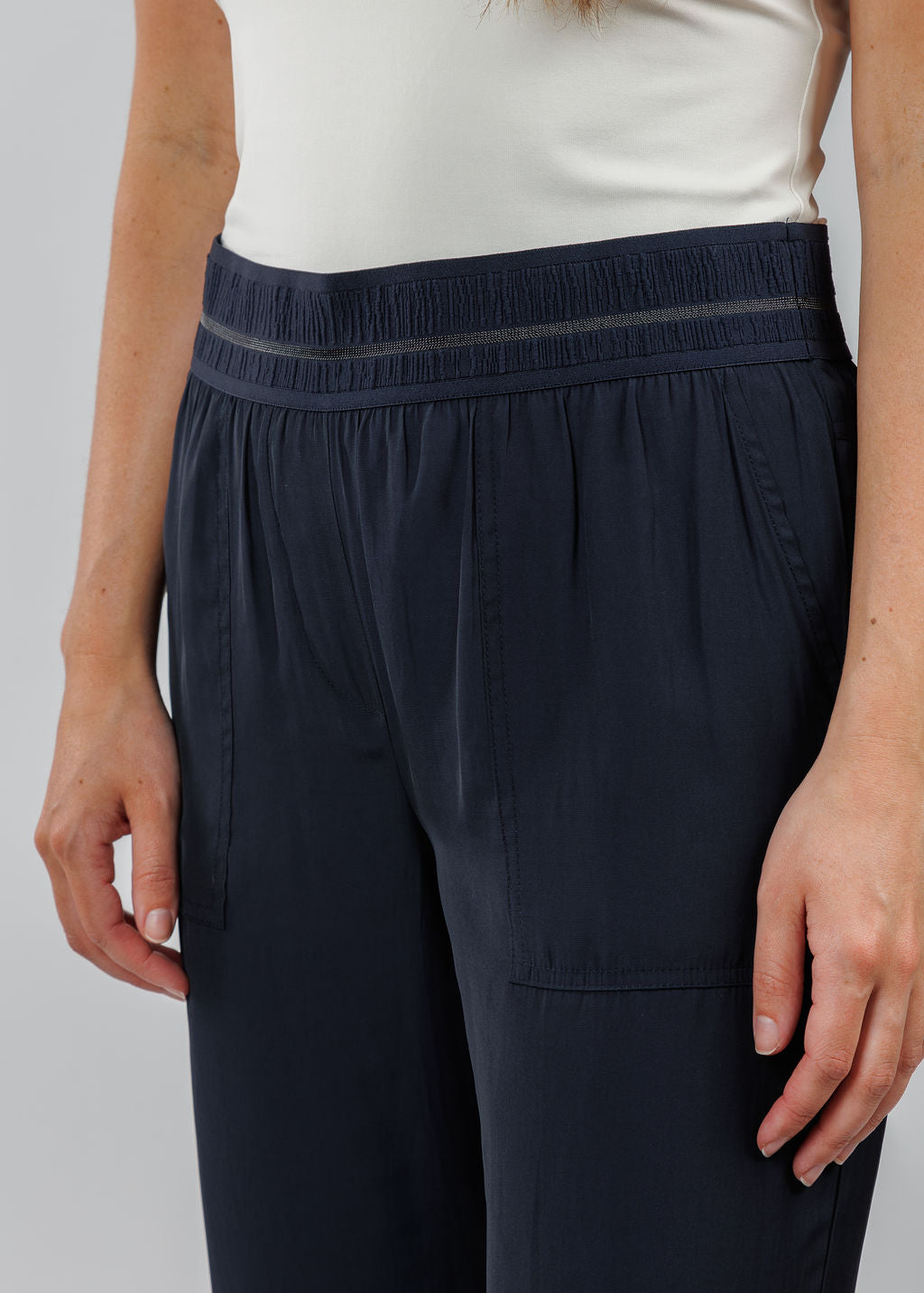 Lola & Sophie D-Satin Cropped Jogger in Nightwatch available at Barbara Katz
