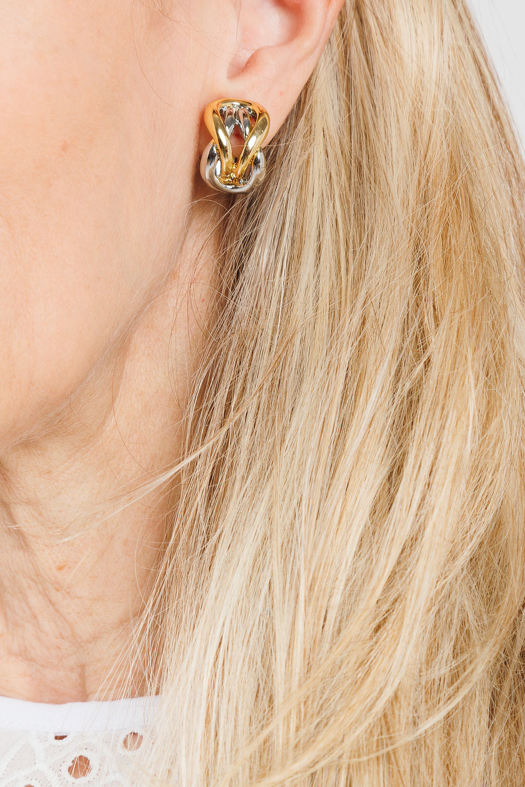 BK Jewelry 2-Tone Interlock Clip Earrings