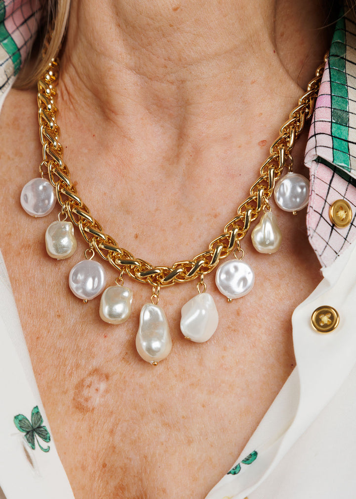 BK Jewelry Luisa Gold Pearl Short Chain Necklace available at Barbara Katz