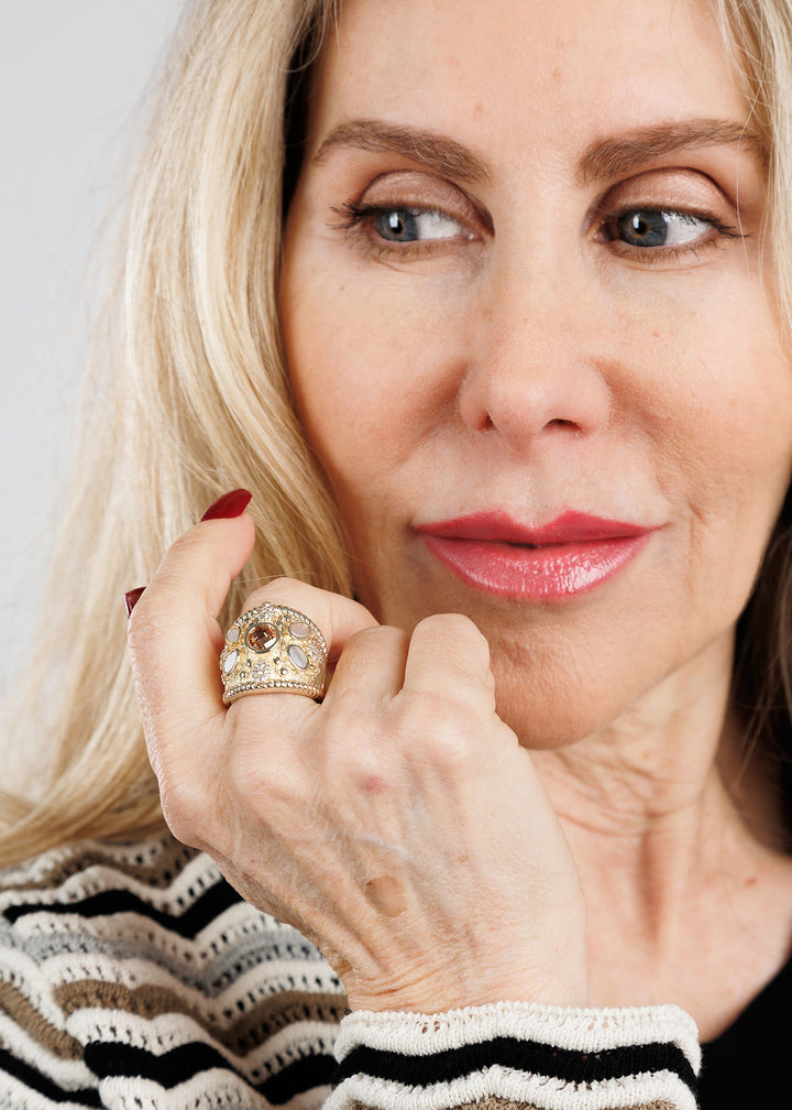 BK Jewelry MG Crystal Champ Mother-of-Pearl Ring - Size 7 available at Barbara Katz