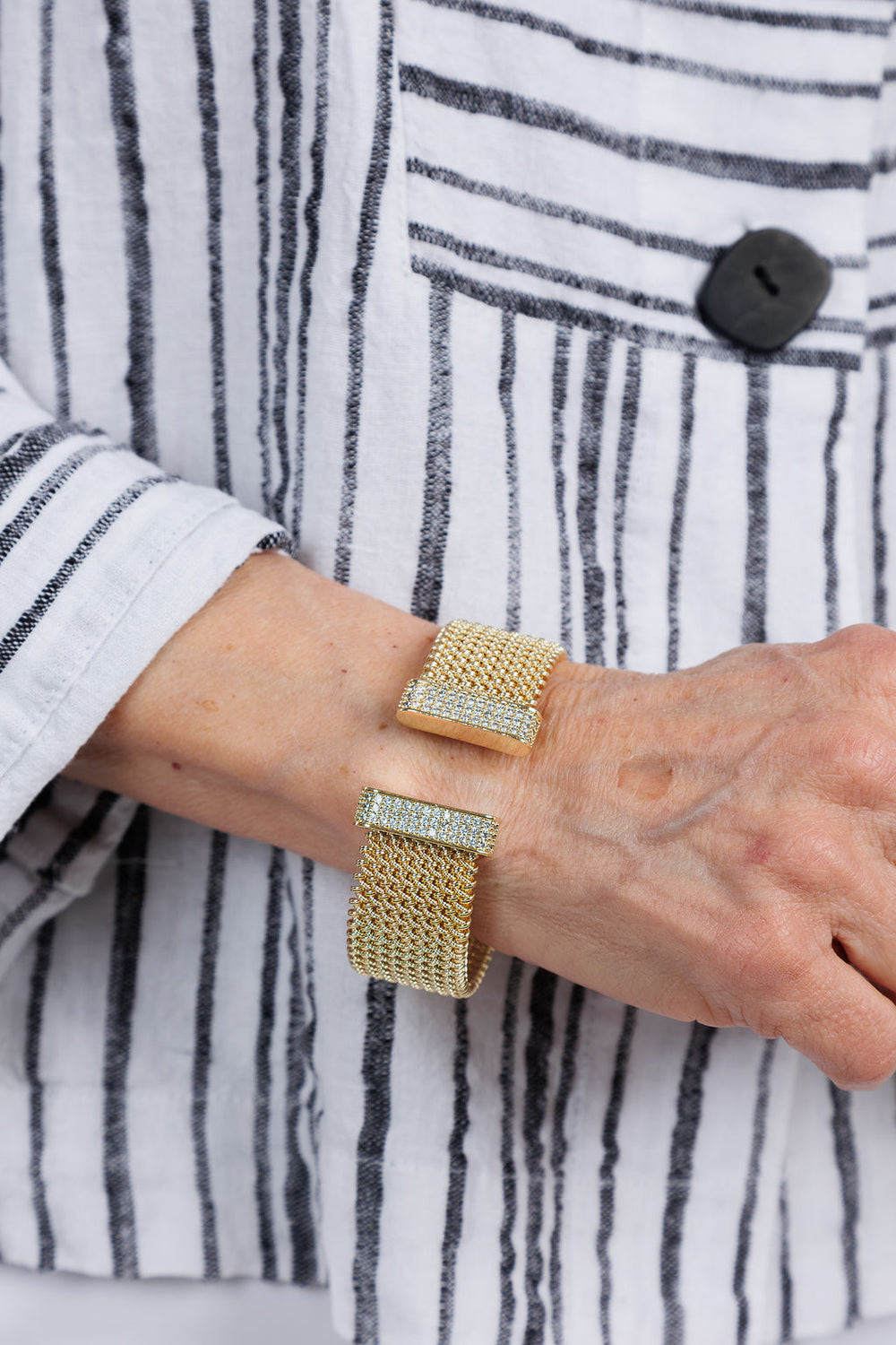BK Jewelry Sharon Gold CZ Mesh Cuff available at Barbara Katz