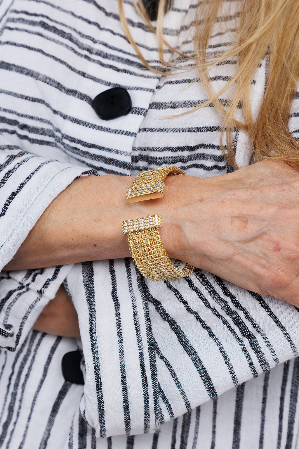BK Jewelry Sharon Gold CZ Mesh Cuff available at Barbara Katz