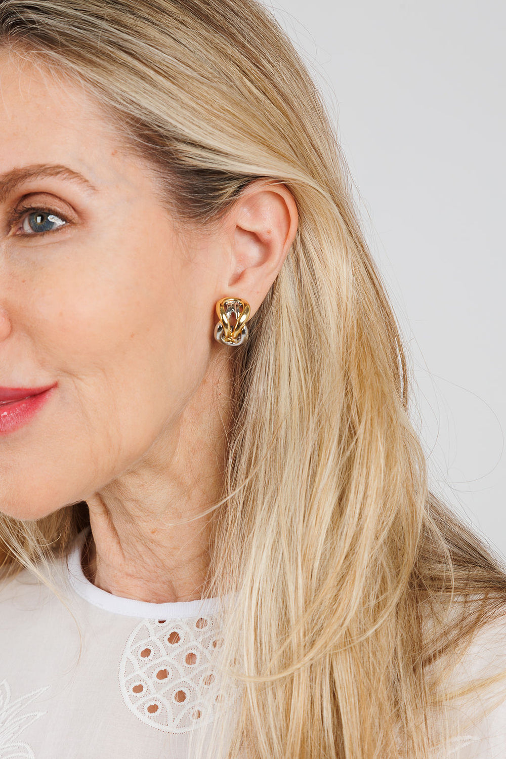 BK Jewelry 2-Tone Interlock Clip Earrings