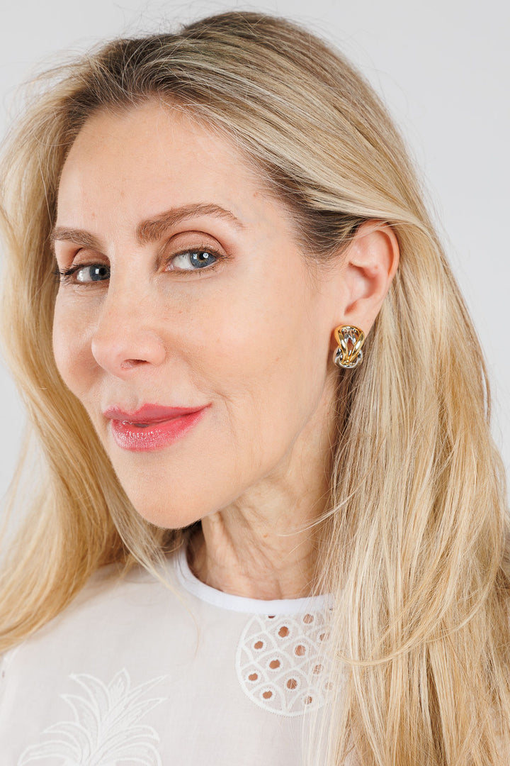 BK Jewelry 2-Tone Interlock Clip Earrings