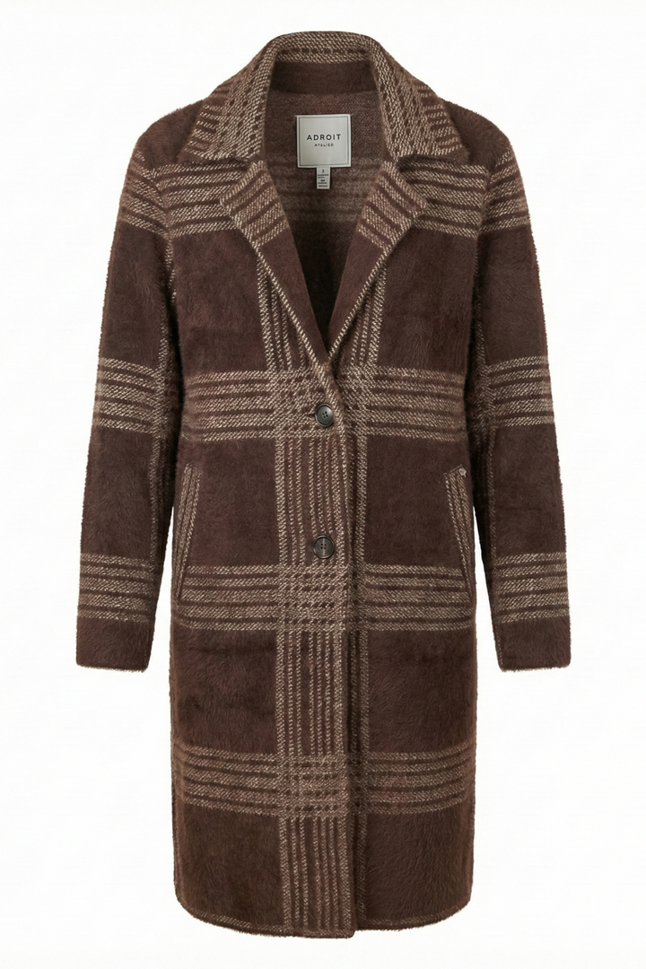 Adroit Atelier Lorie Single Breasted Knit Coat in Chocolate available at Barbara Katz