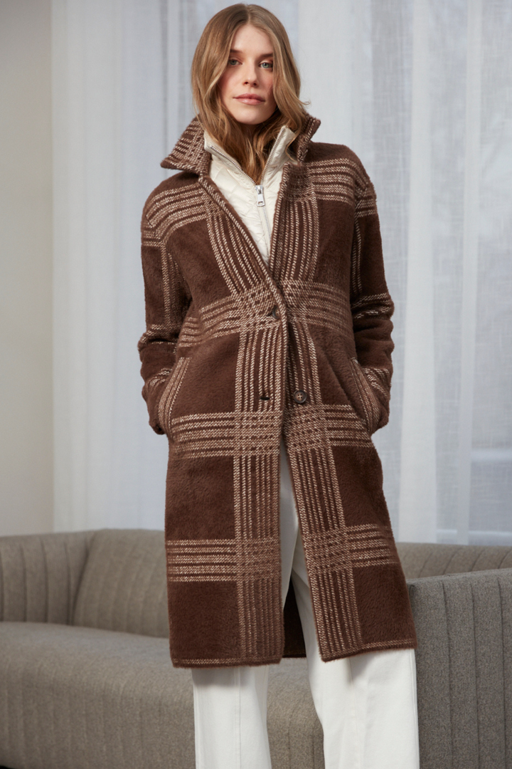 Adroit Atelier Lorie Single Breasted Knit Coat in Chocolate available at Barbara Katz