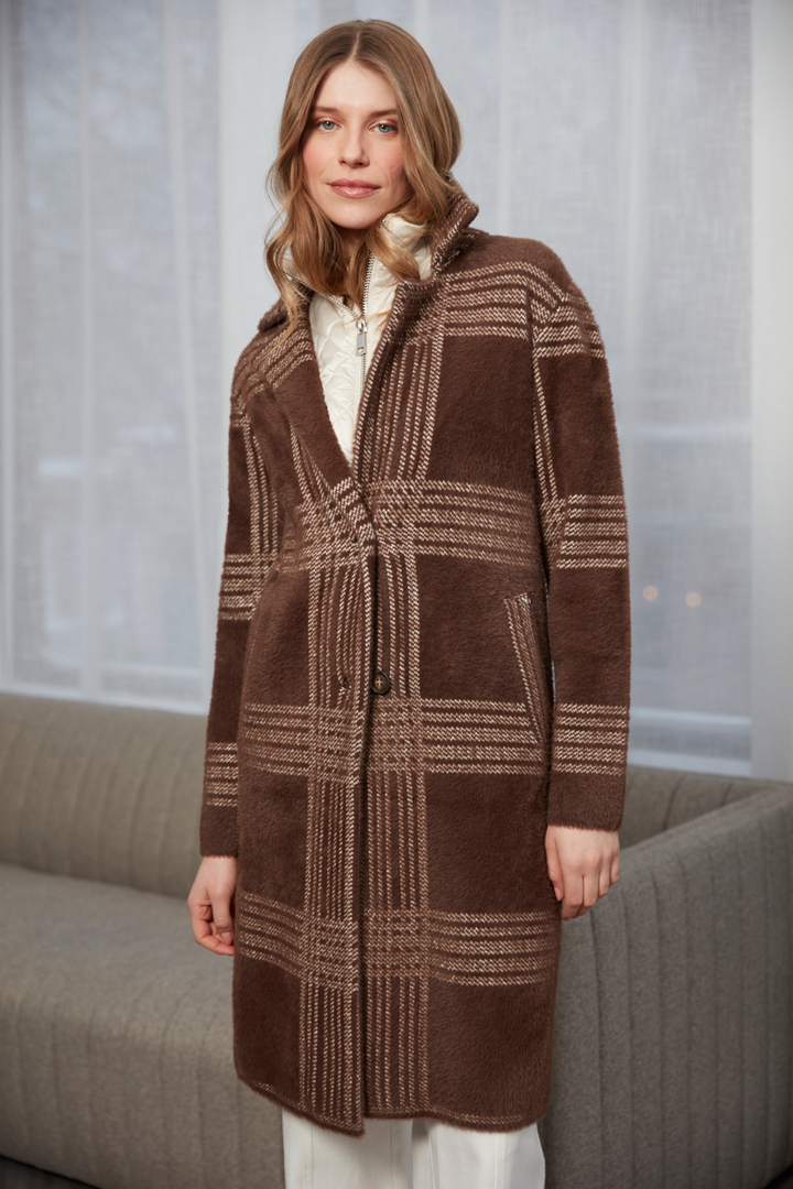 Adroit Atelier Lorie Single Breasted Knit Coat in Chocolate available at Barbara Katz