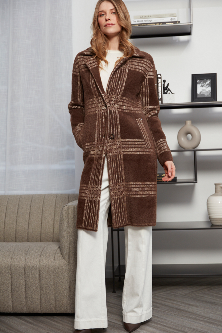 Adroit Atelier Lorie Single Breasted Knit Coat in Chocolate available at Barbara Katz