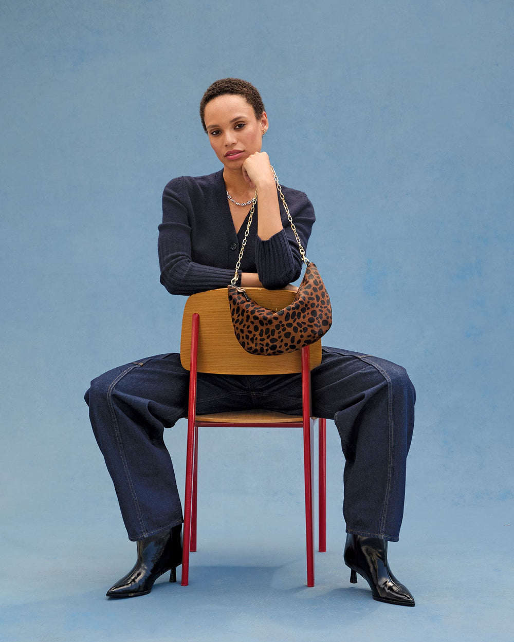 Clare V Lune Bag in Tan Leopard Hair On available at Barbara Kat