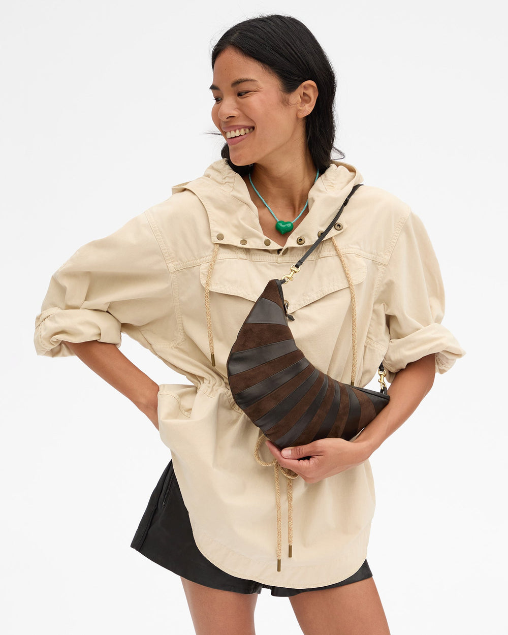 Clare V Lune Bag in Black/Chocolate Sunburst available at Barbara Katz