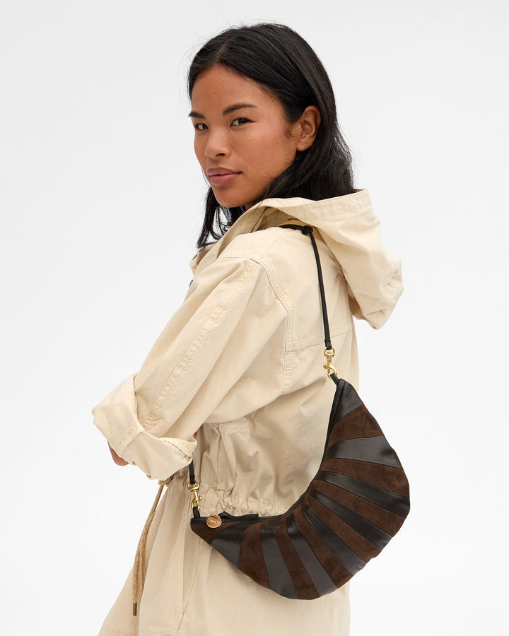Clare V Lune Bag in Black/Chocolate Sunburst available at Barbara Katz