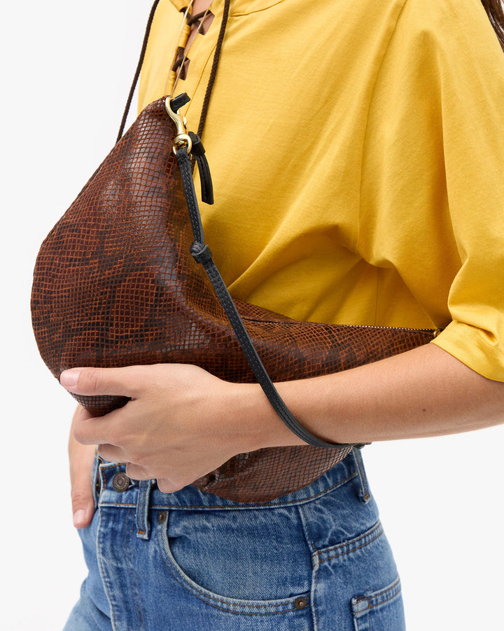 Clare V Lune Bag in Auburn Pierre Python available at Barbara Katz